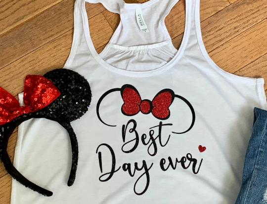 Youth Best Day Ever Glitter Minnie Ears Flowy Racerback Tank Top