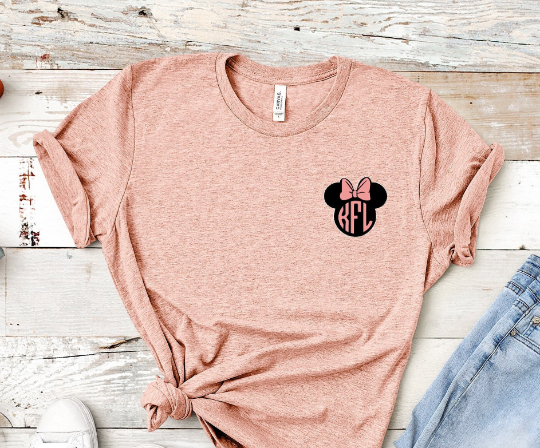 Minnie or Mickey Ears Monogram Adult Unisex T Shirt